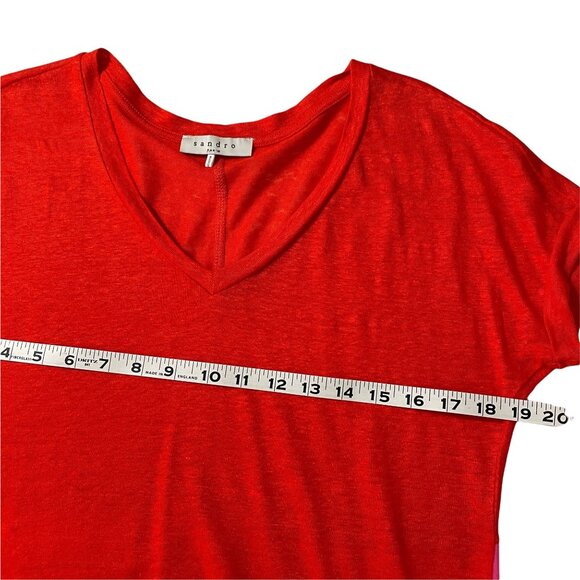 Sandro SMALL 1 Red Pink Linen Blend Color Block Lightweight Short Sleeve T-Shirt - Picture 7 of 9